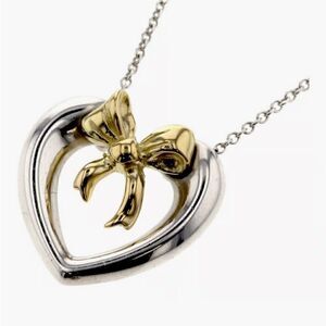 Tiffany & Co. 18K Gold & Sterling Silver Heart & Bow Ribbon Necklace